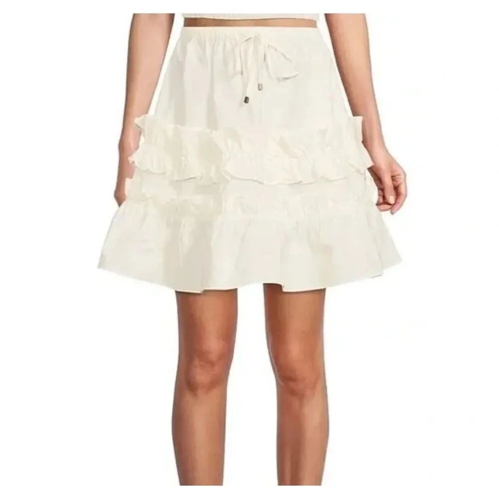 LDT White Chloe Ruffle A Line Tiered White Skirt Size 12 NWT